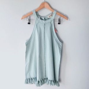 NWT - Listicle Mint Boho Tank Top With Tassels